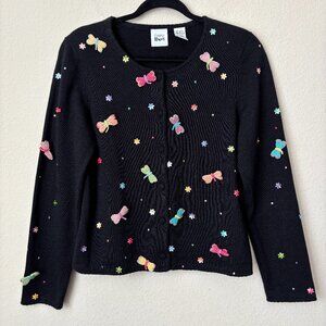 Vintage 90s Y2K Beaded Dragonfly Quirky Button Front Boxy Cardigan